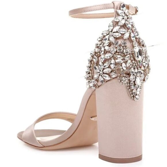 Badgley Mischka Ainsley Crystal Embellished Ankle Strap Sandal, Latte Satin, 9.5 - Picture 2 of 11